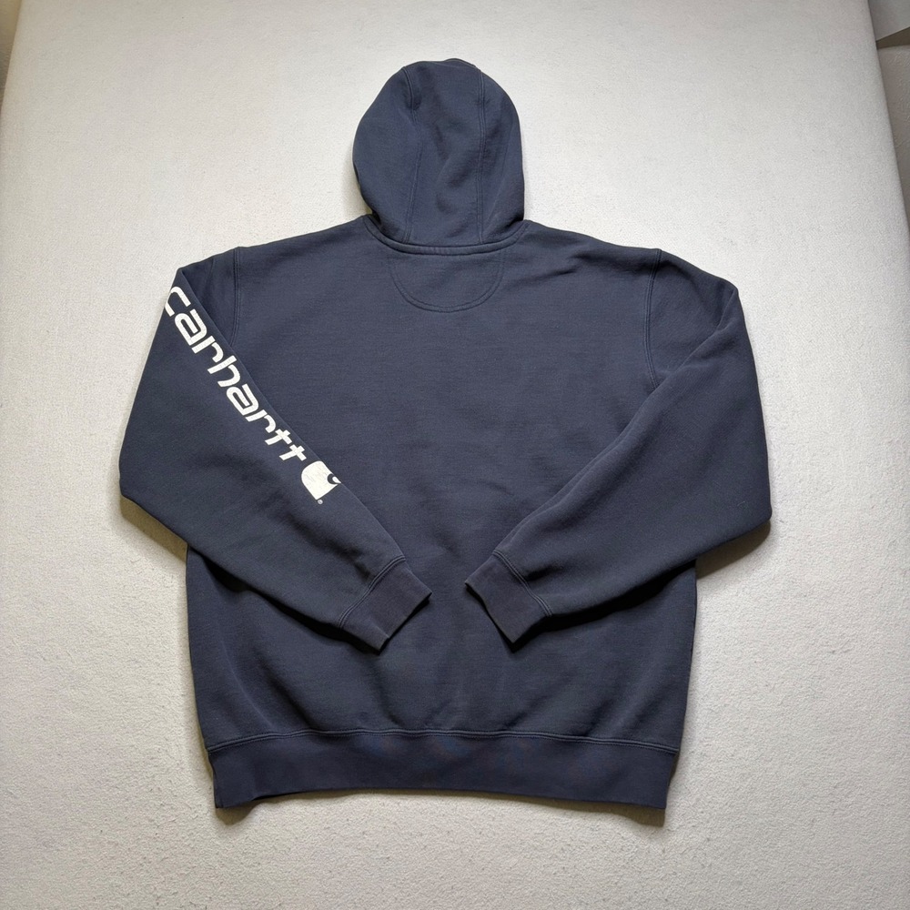 Carhartt Hoodie Mens Large Dark Blue Original Fit Logo Sleeve Graphic Y2K K121 - Picture 3 of 8